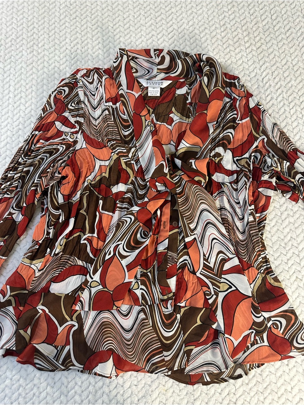 Vintage Allison Taylor Button Up Shirt Psychedelic Retro Mod Groovy Blouse XL